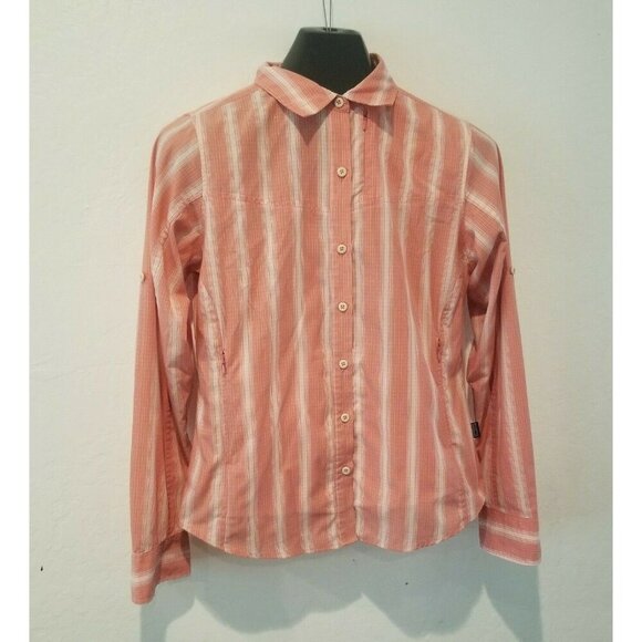 Patagonia Tops - Patagonia Top Women Sz 8 Long Sleeve Button Down Shirt Lightweight Striped Peach